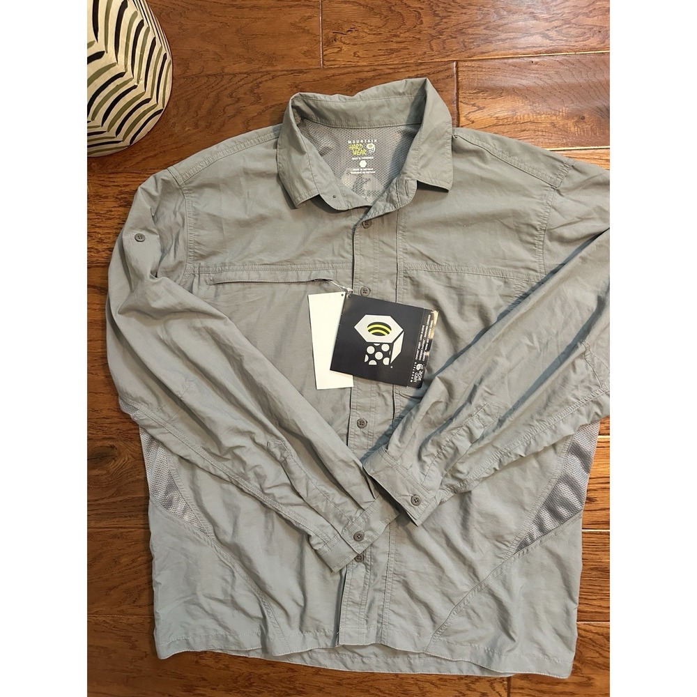 NWT Mountain Hardwear Canyon LS Shirt Mens L Stainless Grey Hiking UPF OM1019